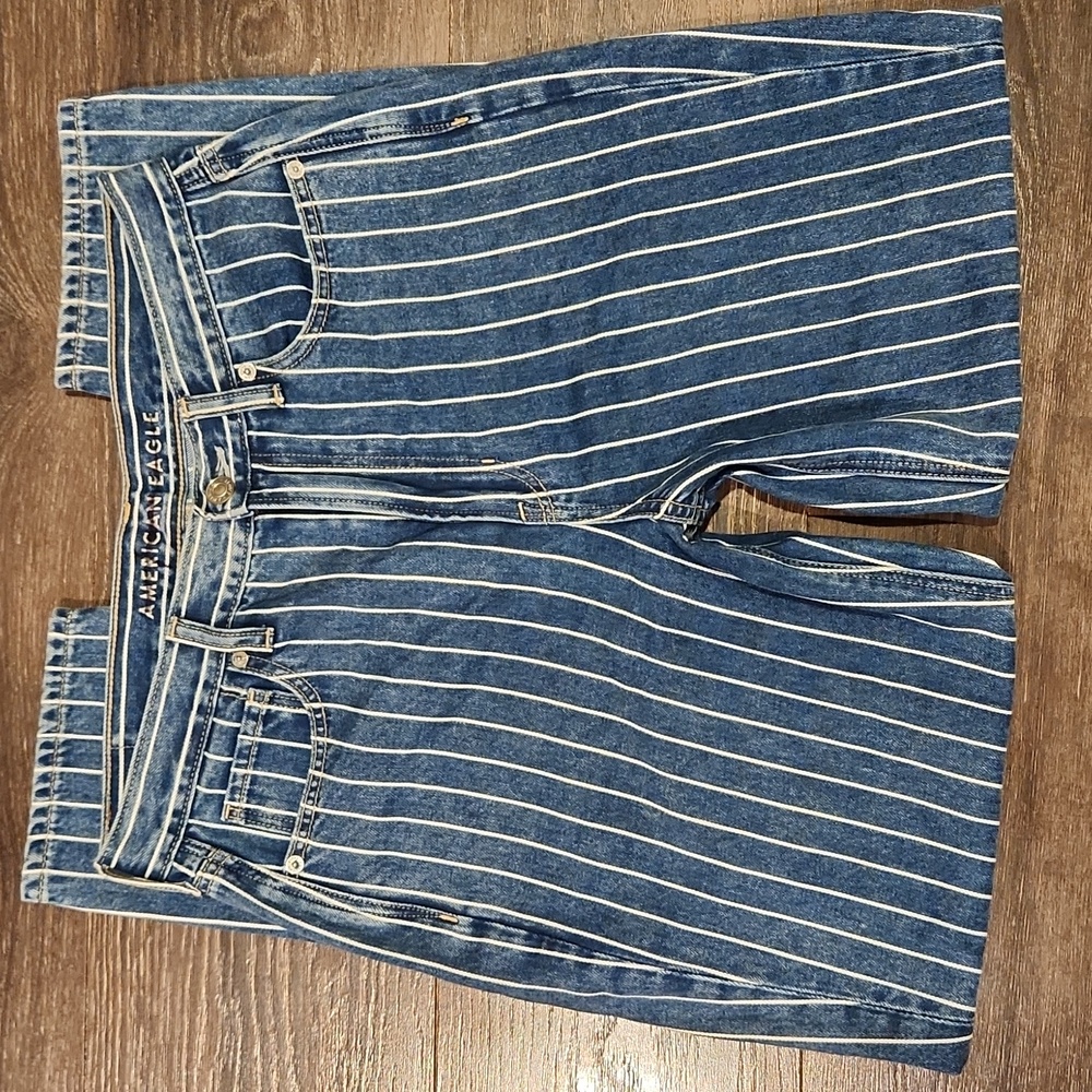 American Eagle Outfitters Blue and White Striped High Rise Jeans